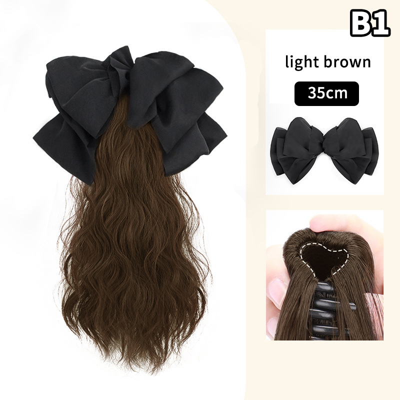 Extensions capillaires synthétiques longues et bouclées pour femmes, postiche avec nœud, pince à cheveux naturelle, postiche moelleuse: Chocolate