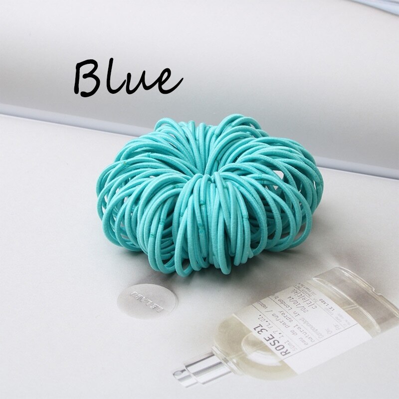 100 PCS/Lot noël haute-élastique enfants bonbons couleur cheveux corde élastique Scrunchie cheveux bandes Mini cheveux anneaux élastique pour les filles: 100Pcs-Blue