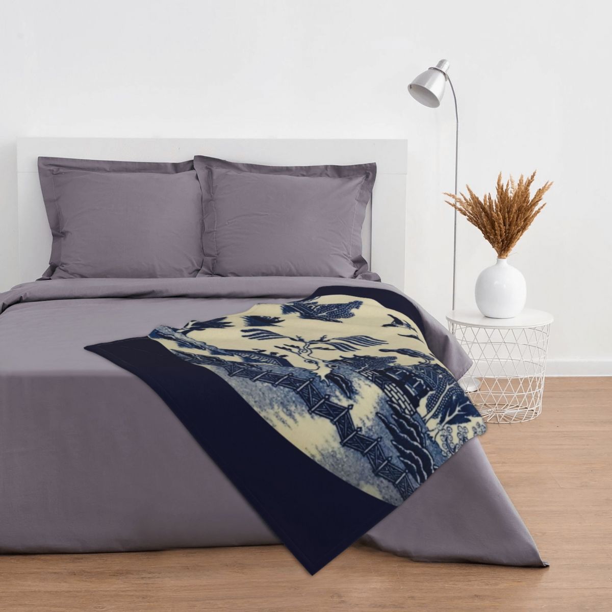 Blue Willow Pattern Throw Blanket Fleece Throw Blanket TV Blankets Sofa blanket Plush Flannel Warm bedding On Home travel