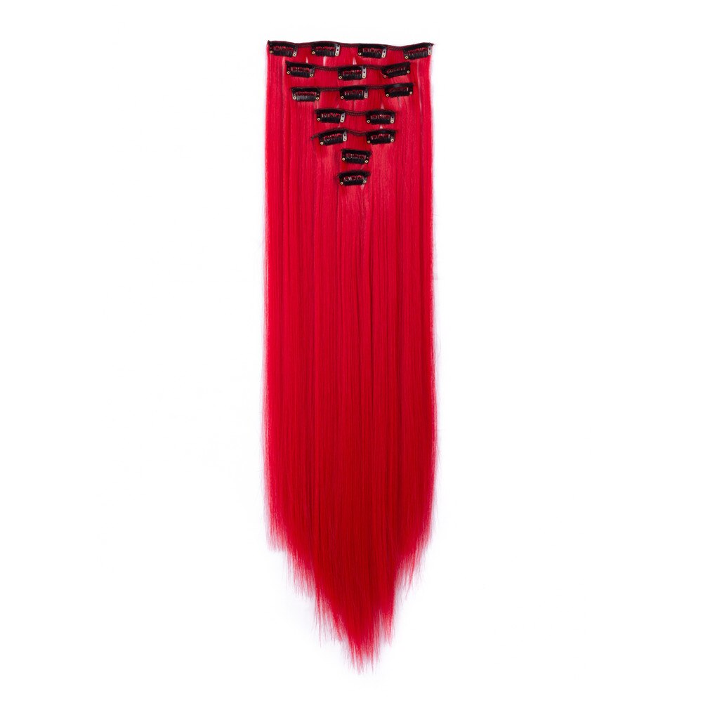 Valenwigs Synthetisch Haar Extensions Clip In Hair Extensions 22 "130G Clip Op Hair Extension Straight Kleurrijke Haarstukken Cosplay: Red