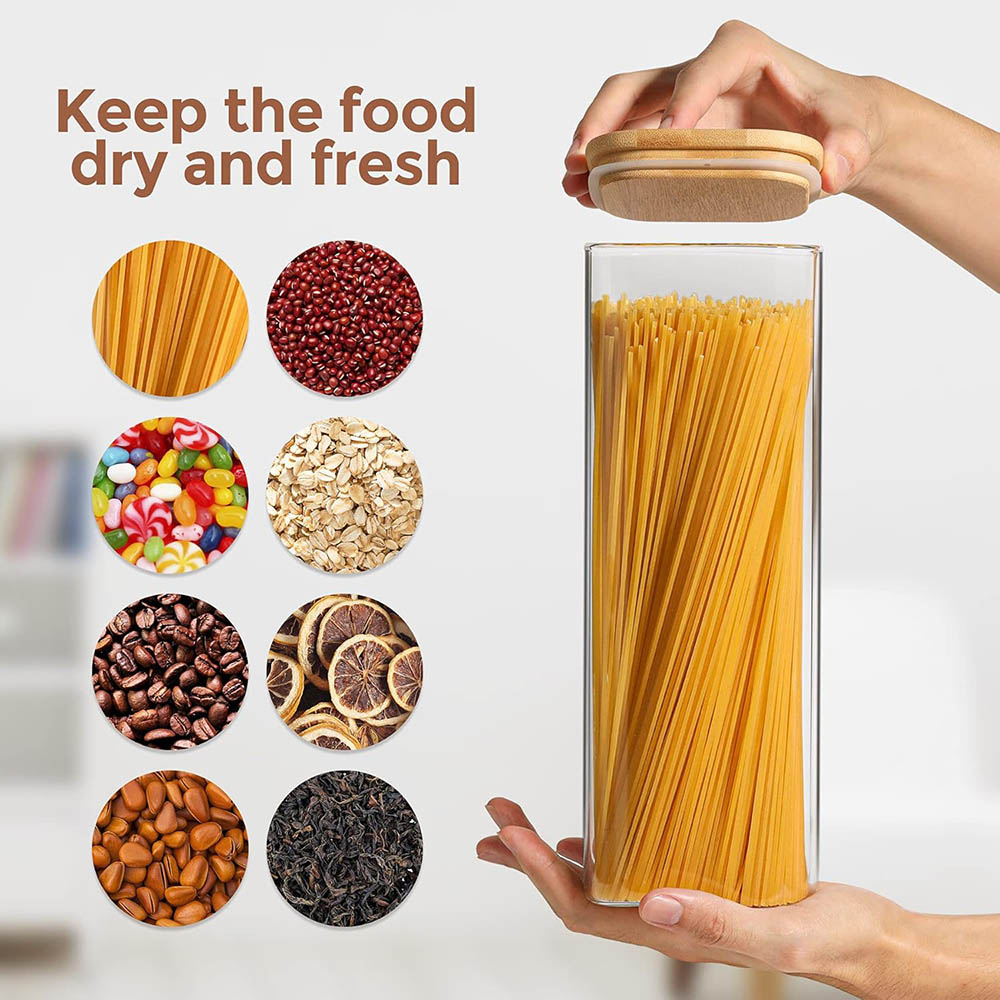 Food Storage Containers with Airtight Lid,Clear Glass Canister,Kitchen Pantry Storage jar for Pasta Sugar Flour Oat Cereal Beans