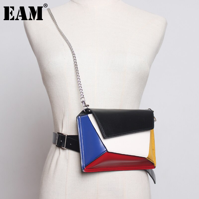 [eam] bauchtasche aus pu-leder mit einsätzen, damen-charakter, lässig, vielseitig kombinierbar, crossbody, frühling/sommer, Trend 18 a 5852