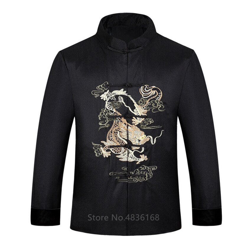Chinese Stijl Tang Past Emboridery Dragon Hanfu Blouse Volledige Mouw Jas Traditionele Chinese Kleding Voor Mannen Jaar Kleding