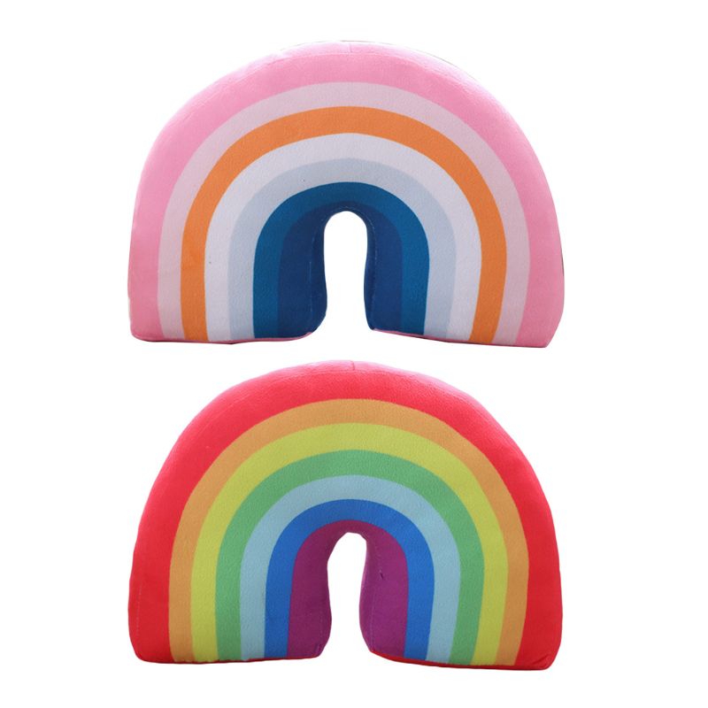 Almohada en forma de U de arcoíris para niños, cojín para el cuello, soporte para la cabeza, juguete de felpa para dormir, decoración de la habitación de los niños