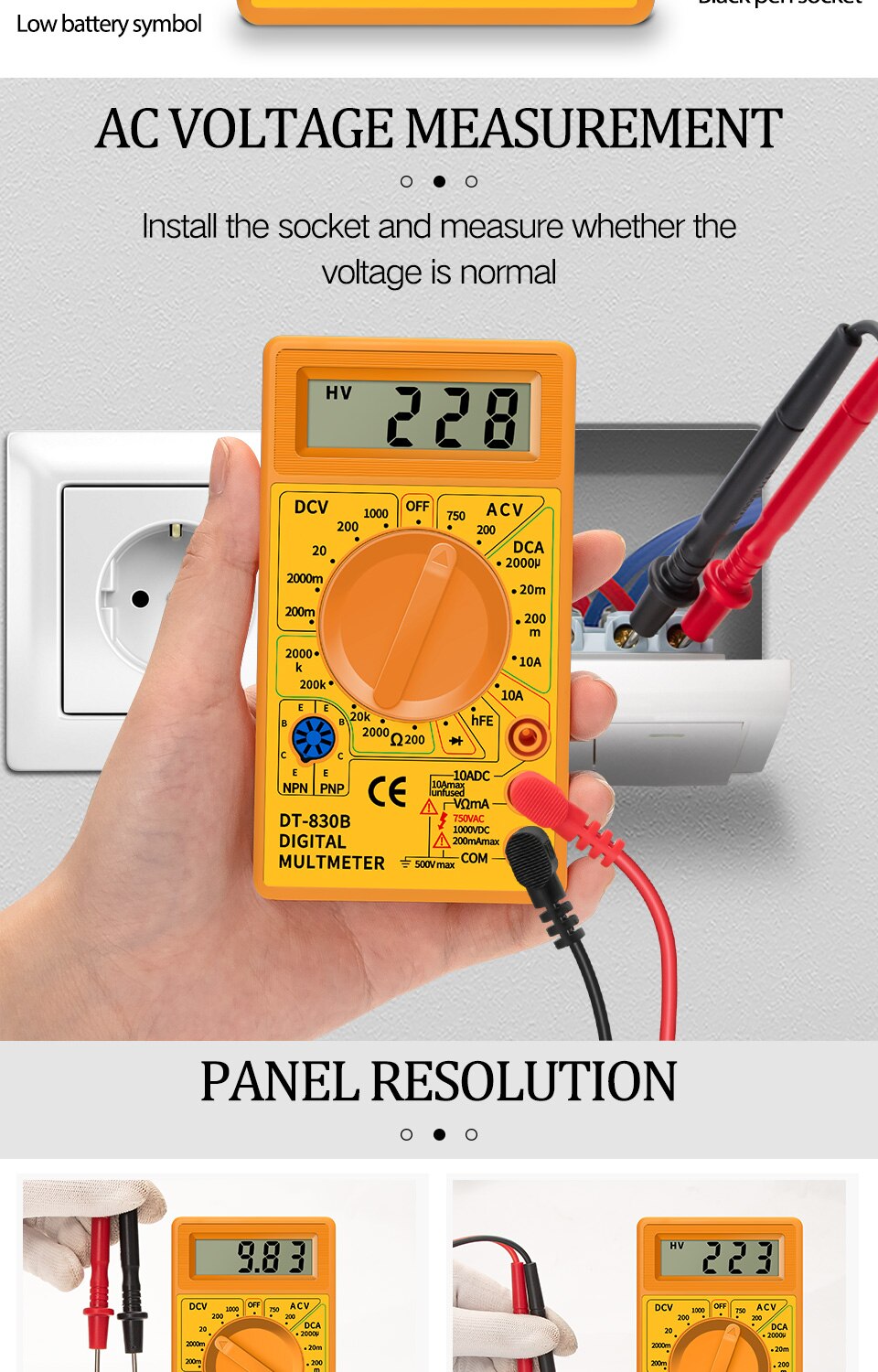 Digital-Multimeter DT830B AC/DC LCD Voltmeter Amperemeter Ohm Tester 750/1000V Handheld Meter Multimeter: 1