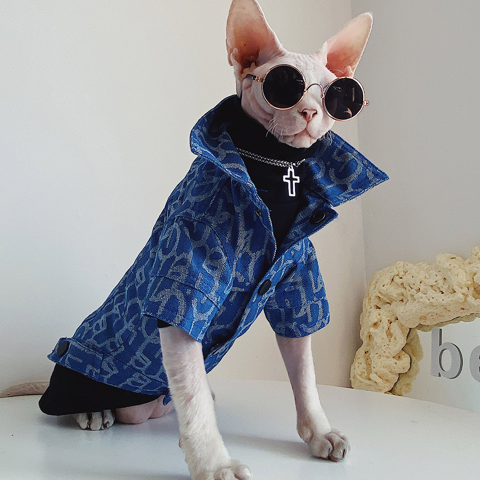 Neue Sphynx Katze Kleidung Herbst Winter Denim Jacke Kleidung Für Sphint Katze Kätzchen Sphinx Katze Sphinksu Mantel Kleidung