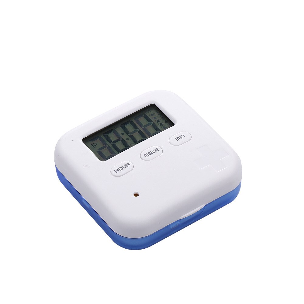 6 Grid Pill Box Digital Medicine Storage Box Smart Electronic Timing Reminder Pillbox Alarm Timer Pills Organizer Pill Container: Blue-4