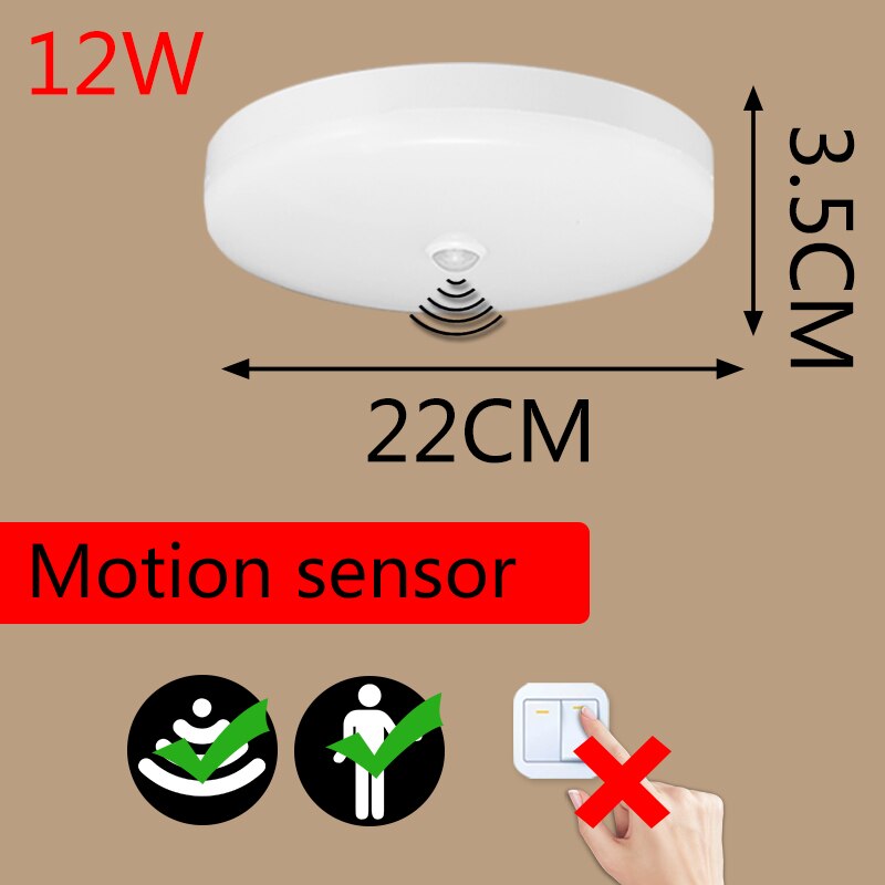 Moderne led plafondlampen met pir-bewegingssensor, 12/18w nachtlampjes voor entree, balkon, gang, led-lampen: 12w bewegingssensoren