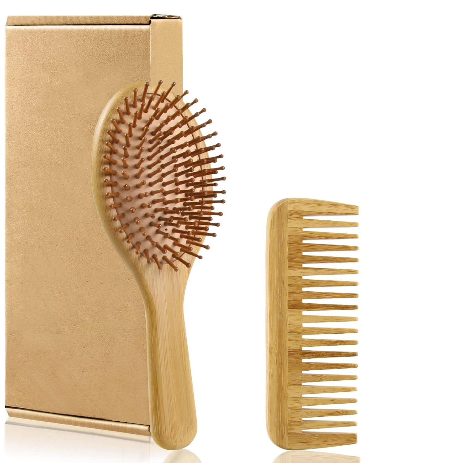 Bamboo Hair Brushes and Comb Set, Comb for Women and Detangling, Great on All Hair, Handmade for Women Men: Yellow