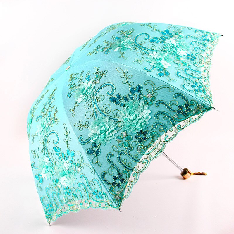Lace Umbrella Rain Women Folding Flower Double Layer Umbrellas Black Coating Anti UV Parasol Wedding Umbrellas UBY85: Color 9