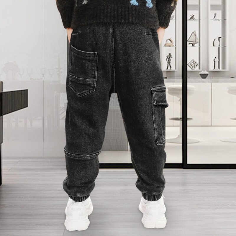 Jeans For Boys Solid Jeans Pants For Boys Velcro Cargo Pants Kids Jeans Boy Spring Autumn Casual Teenage Clothes For Boys