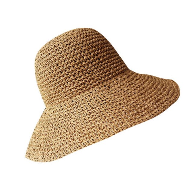Verano gorros de Otoño de las mujeres planos Retro caídos tapa del borde hecho a mano sombrero de paja para dama al aire libre sol protección de playa sombrero de paja: 5