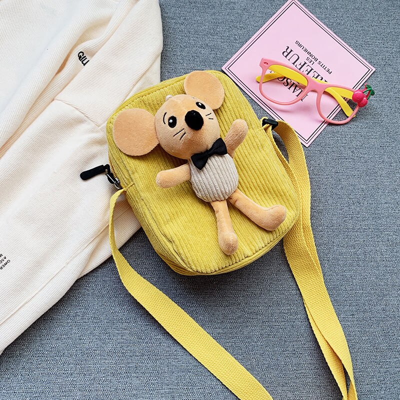 Leuke Meisjes Kleine Portemonnee Corduroy Bunny Mouse Kinderen Schoudertas Baby Jongens Crossbody Tassen Prinses Accessoires: yellow mouse