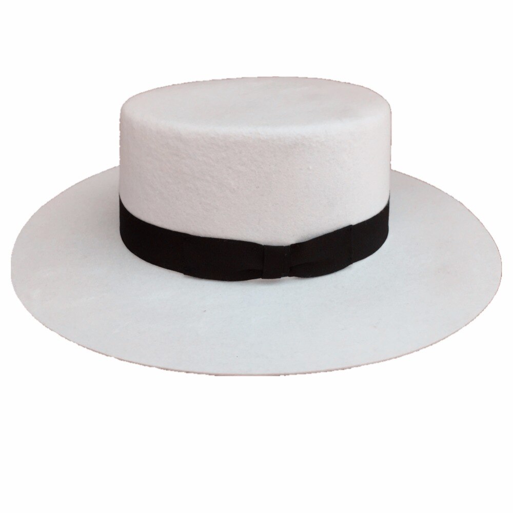 Wit Panama Wol Schipper Porkpie Platte Top Kroon Fedora Hoed Voor Vrouwen