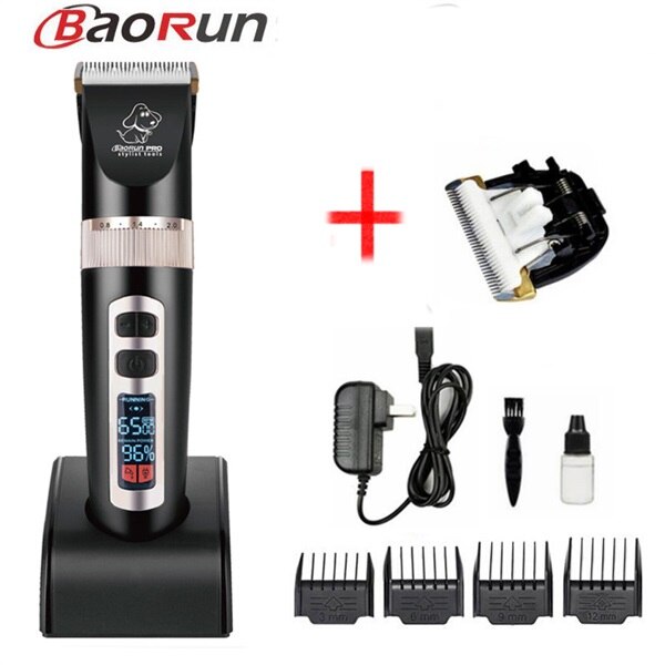 BaoRun-cortadora de pelo para perros, máquina de peluquería para mascotas con pantalla LCD, recargable: P9 black add 1 blade