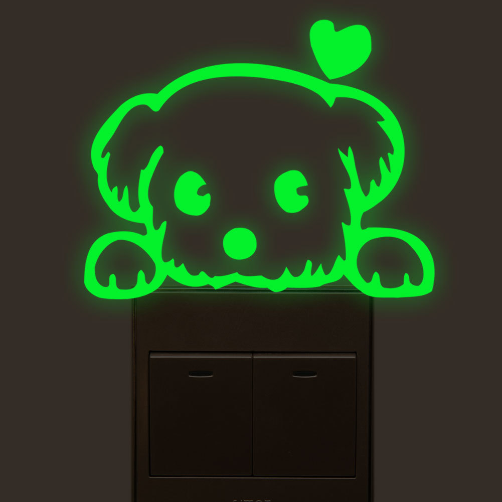 Creativo gatto cane interruttore adesivi luminosi incandescenza in il buio adesivi murali camerette decorazioni per la casa vinile fluorescente arte murale animale