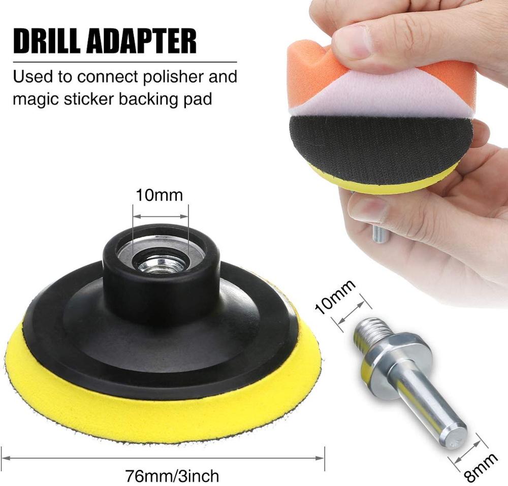 SPTA 22pcs Car Foam Drill Polishing Pad Kit,3inch Polishing Pads 16pcs Buffing Pads,Wool Pads,Multifunctional Cleaning Brush