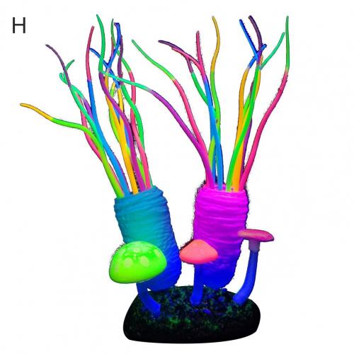Simulação de silicone para aquário, planta marinha fluorescente de algas marinhas, enfeite colorido para aquário, decoração de aquário: H