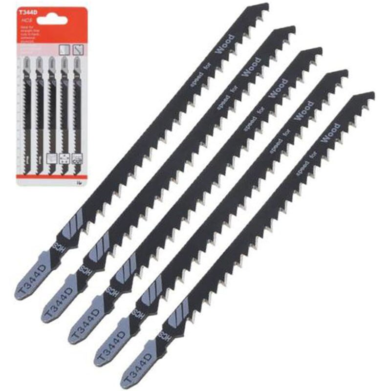 5pcs Jigsaw Blades Cutting Tool For Wood Sheet Panels Extra Long T344D 6T T-Shank HCS Jigsaw Blades