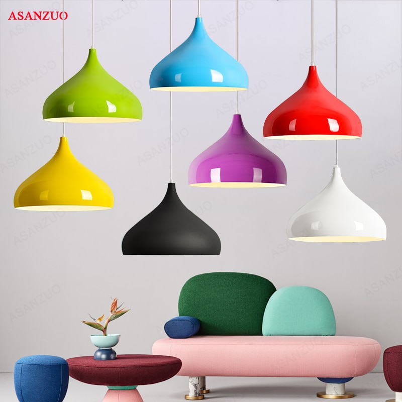 Moderne Kleurrijke Aluminium Hanglampen Industriële Opknoping Verlichting Bar Loft Hanglamp Eetkamer Diy Lamp Shades E27