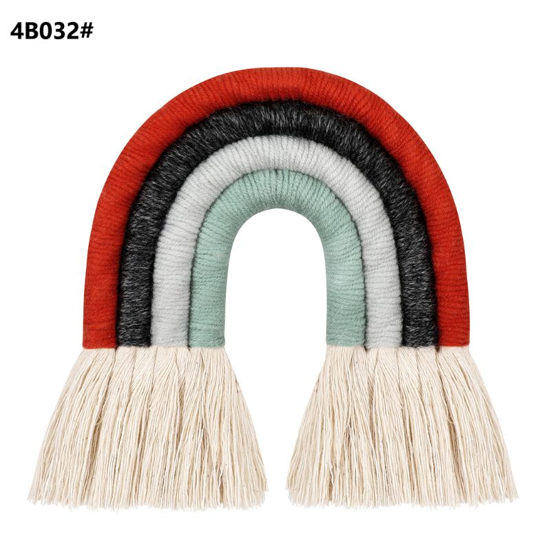Adorno colgante de pared de arco iris de puntos, tejido hecho a mano, macramé, decoración nórdica para el hogar, guardería, habitación de niños, arte artesanal: 4B032