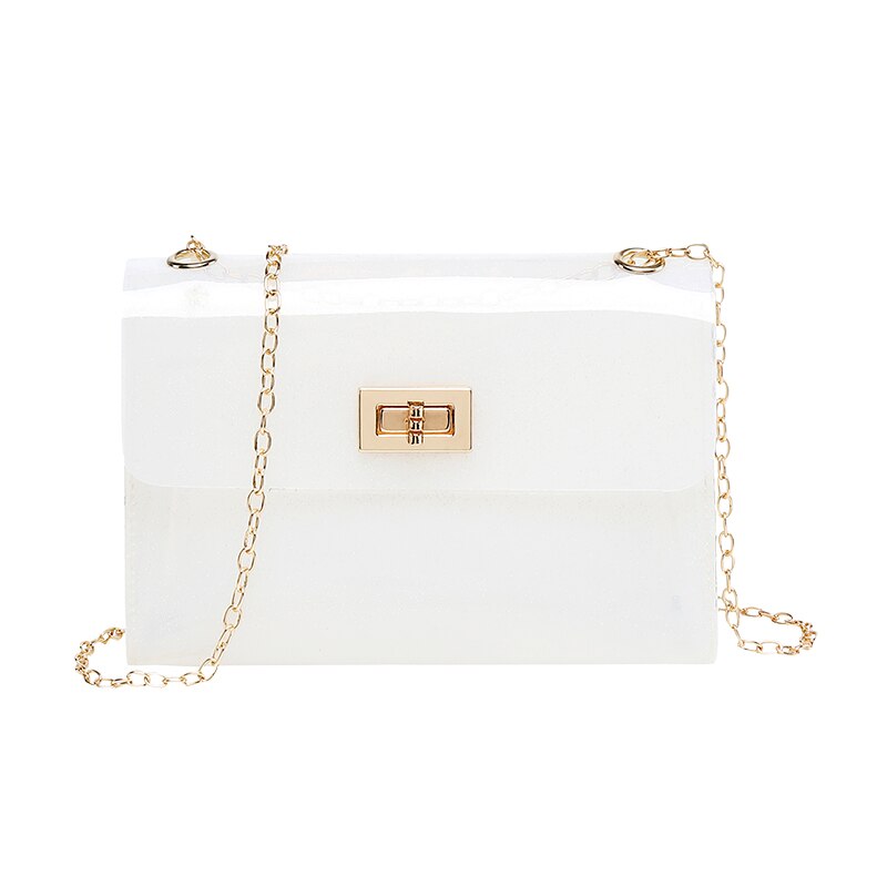 Vrouwen snoepkleurige transparante pvc doorzichtige crossbody jelly bag handtas schoudertas portemonnee zwart wit tas: Wit