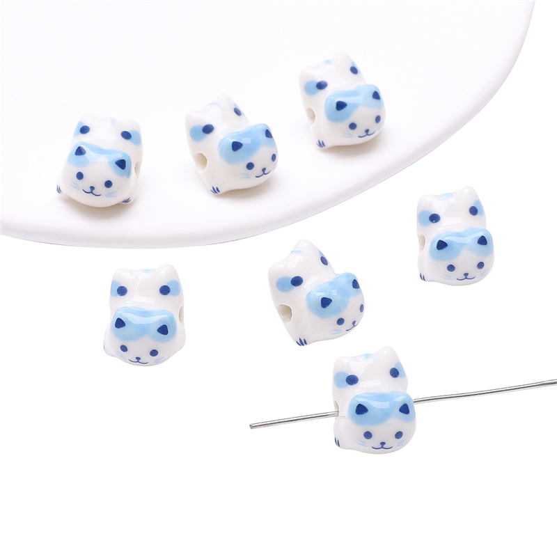 Cuentas de cerámica pintadas a mano de animales de dibujos animados multicolor para la fabricación de joyas, pulseras hechas a mano, accesorios de manualidades de collar, 1Pc: Blanco