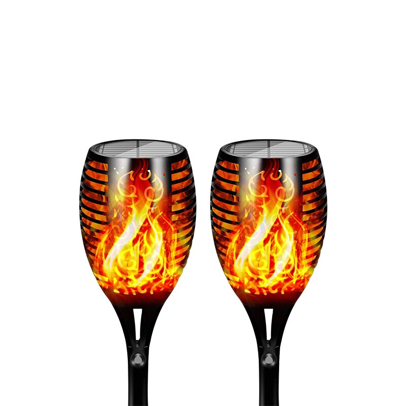 Solar Powered LED Torch Flickering Light 12/33LED Garden Decoration Lawn Lights Waterproof Yellow Blue Purple Lights: Yellow-2PACK / 33LEDS