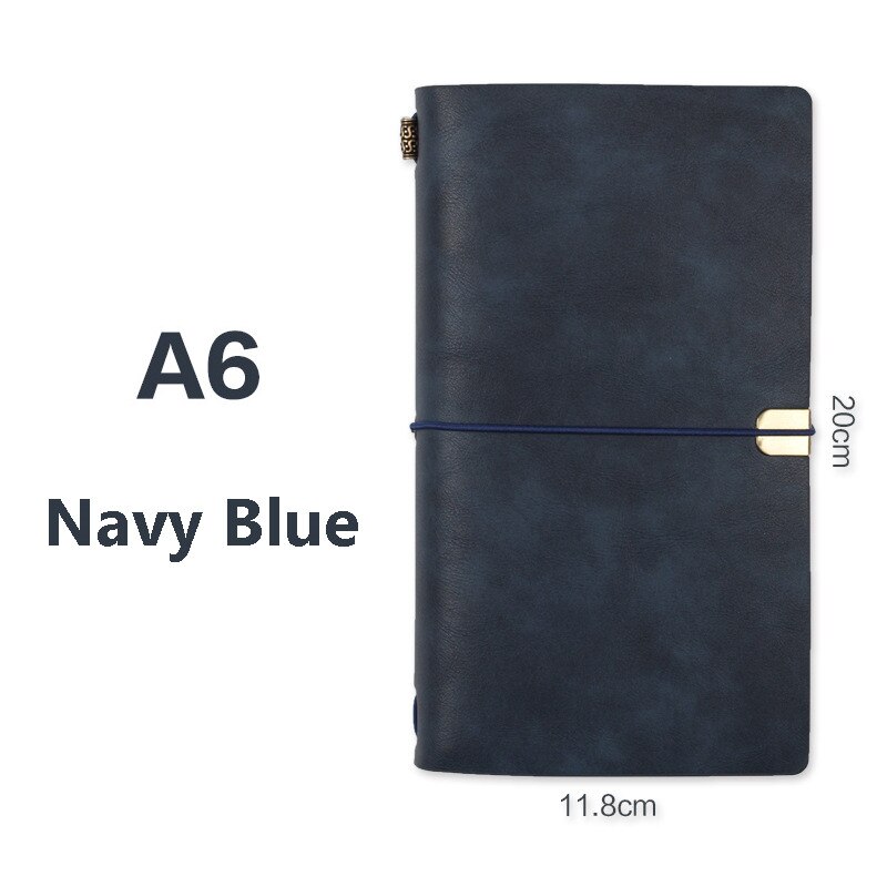 Faux Leather A6 Notebook Loose Leaf Paper Vintage Diary Travel Journal Sketchbook Planner Traveler's Notebooks School Stationery: Navy Blue