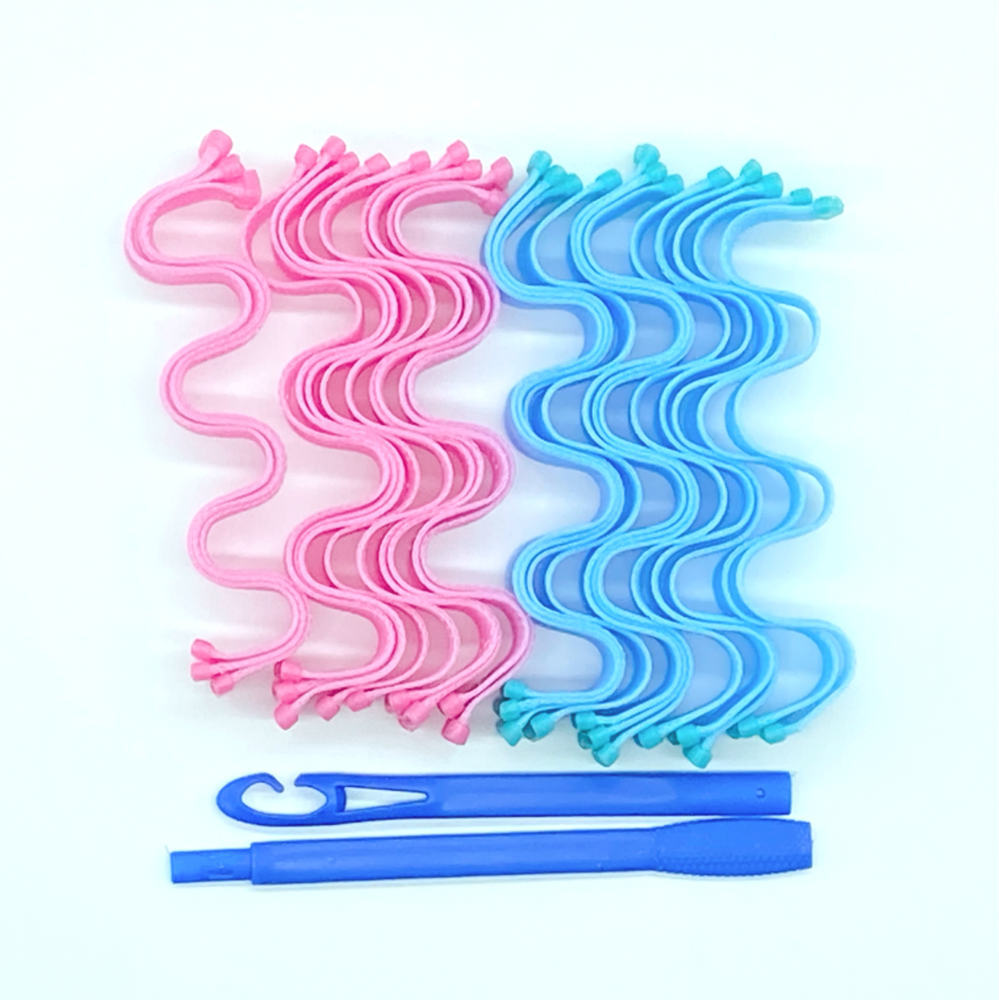 Rizador de pelo mágico de 30CM, varillas de peinado, onduladores, herramientas de estilismo, 24 piezas: pink and blue