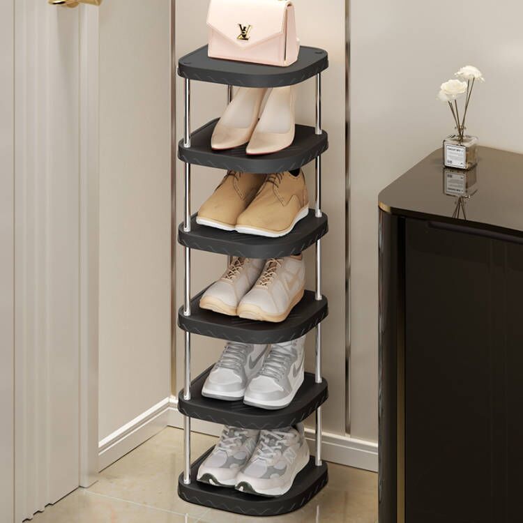 Smal schoenenrek met meerdere niveaus - ruimtebesparende schoenenplank voor thuis, slaapzaal, klein appartement - slanke schoenenorganizer voor front D