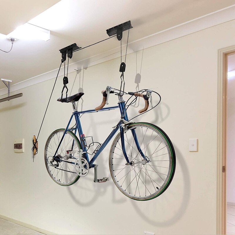 Bicycle Ceiling Lift Cargo Racks Bike Storage Garage Hanger Mounted Hoist Pulley Rack Metal Lift Assemblies Bike Accessories