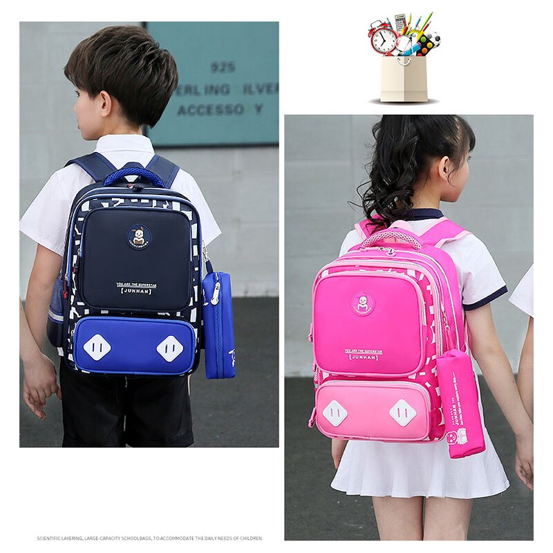 freundlicher Schule Taschen für Jungen Mädchen Grundschule Orthopädische Rucksack freundlicher Schul Wasserdichte Nylon Große Bookbags 6-12 Jahre