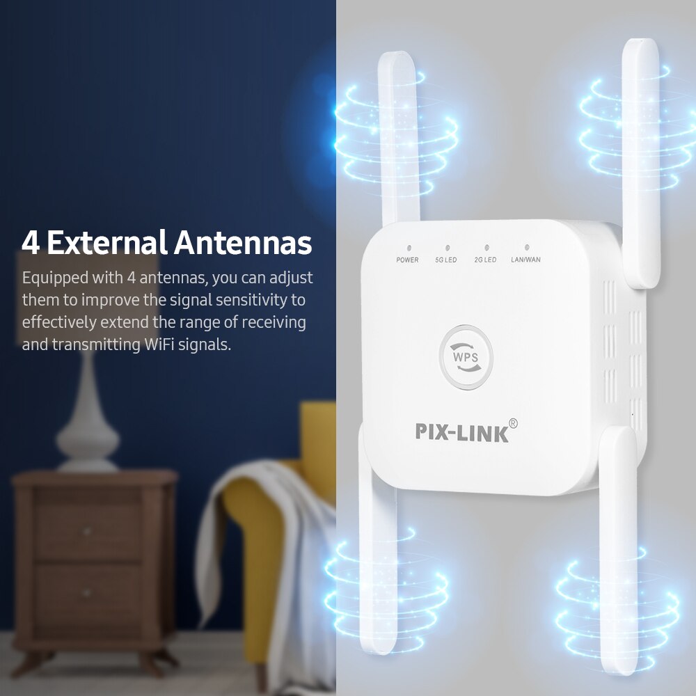 WiFi Repeater WiFi Range Extender Wireless Repeater APModes/Dual Band 2.4G(up to 300Mbps) 5G(up to 867Mbps)/4 Antennas