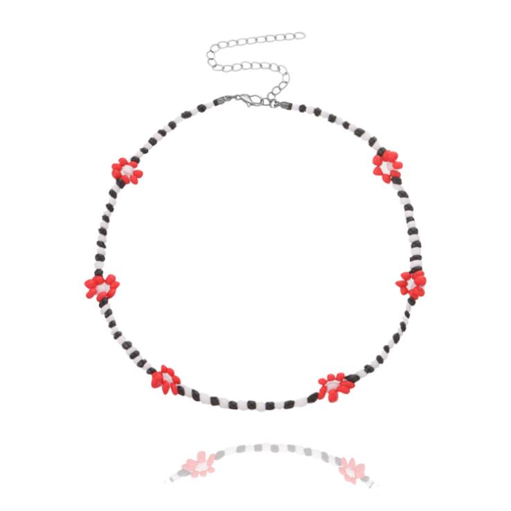 Collier ras du cou court pour femmes, jolie chaîne de perles colorées avec des fleurs de marguerite, bijoux de , coréenne: black