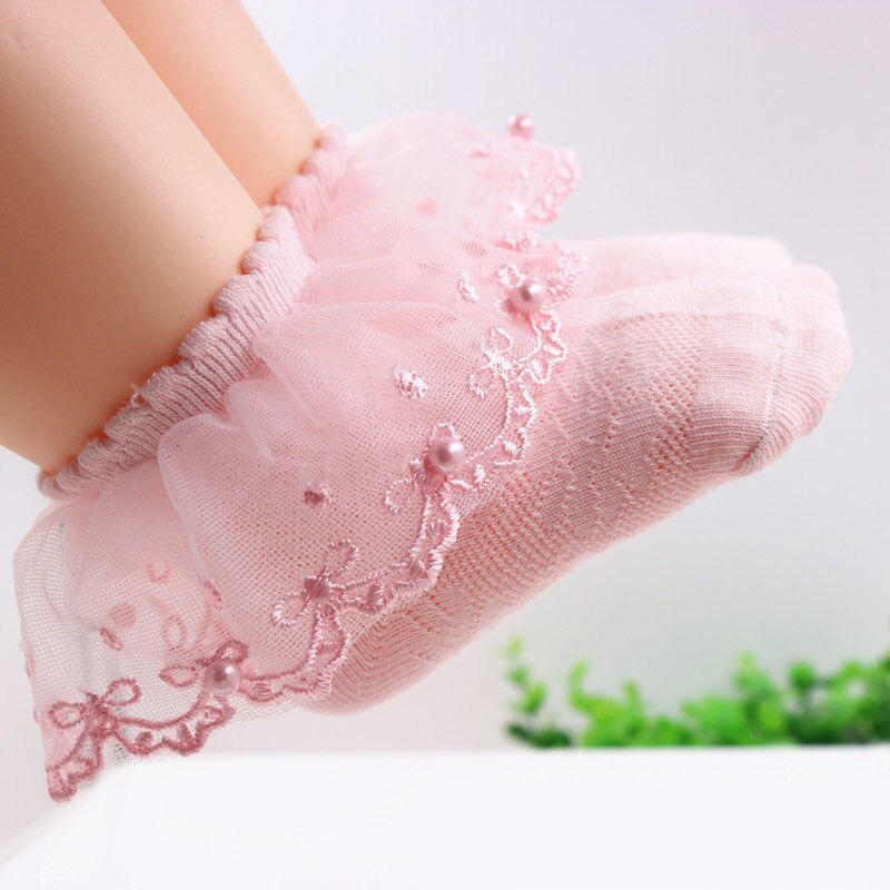 Princess Baby Girl Socks Lace Pearls Newborn Baby Socks Summer Mesh Infant Toddler Socks Ruffle Floral Kids Socks Calcetines