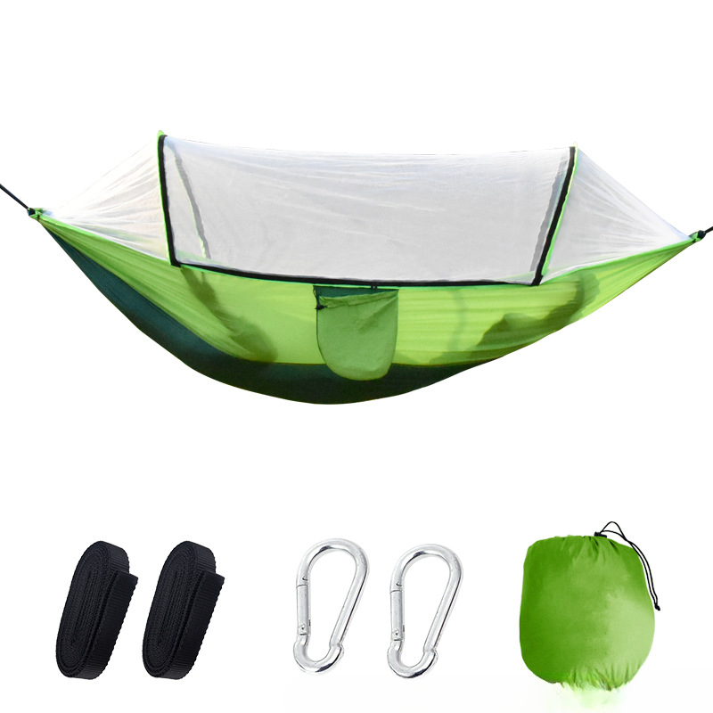 Altalena per amaca da esterno automatica con palo ad apertura rapida con zanzariera per campeggio Altalena per amaca da esterno con letto matrimoniale/singolo antiribaltamento: verde