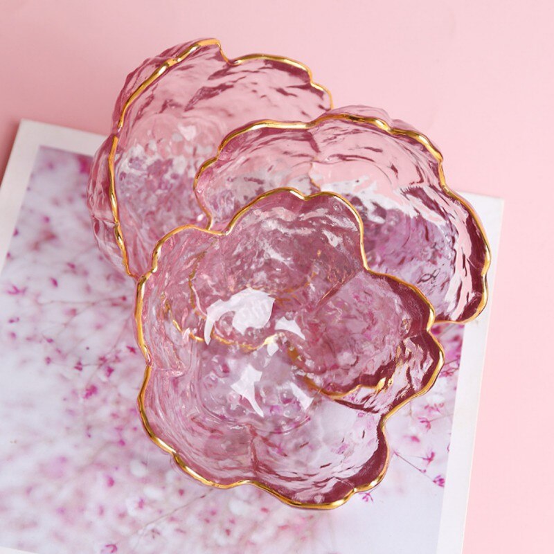 Japanese Hammered Sakura Small Glass Dish Sakura Shaped Salad Glass Seasoning Dishes Home Sauce Fruit Sala Dish