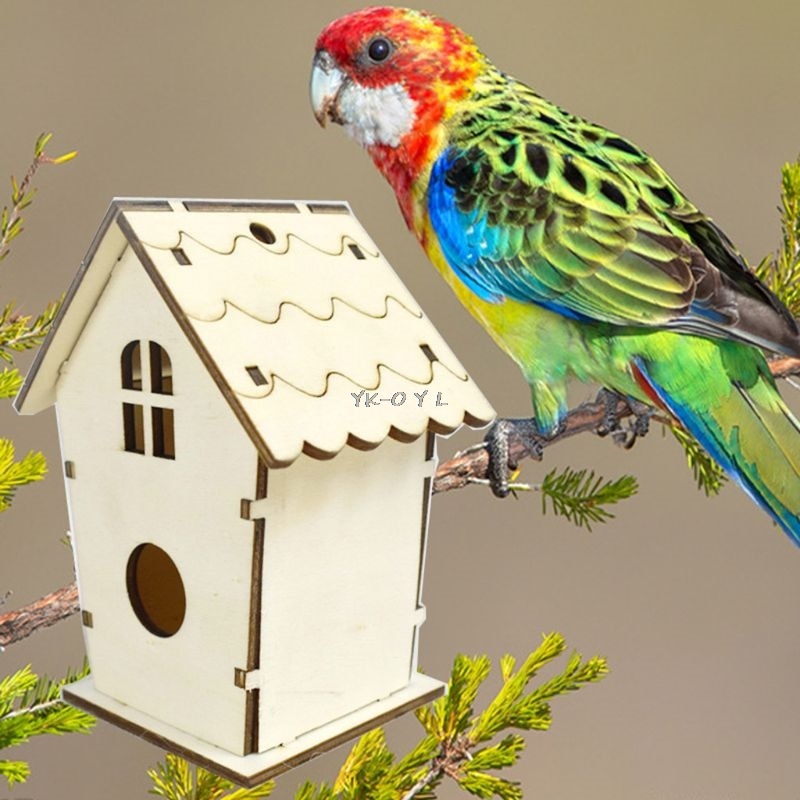 Natural Wooden Bird House Nest Wall-mounted Garden Outdoor Bird Cage Box