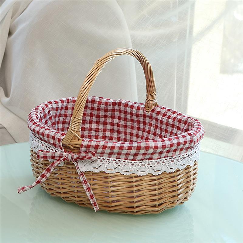 1Pc Tote Basket Picnic Basket Weaving Basket Willow Weaving Basket Portable Outdoor Fruit Storage Holder: 10
