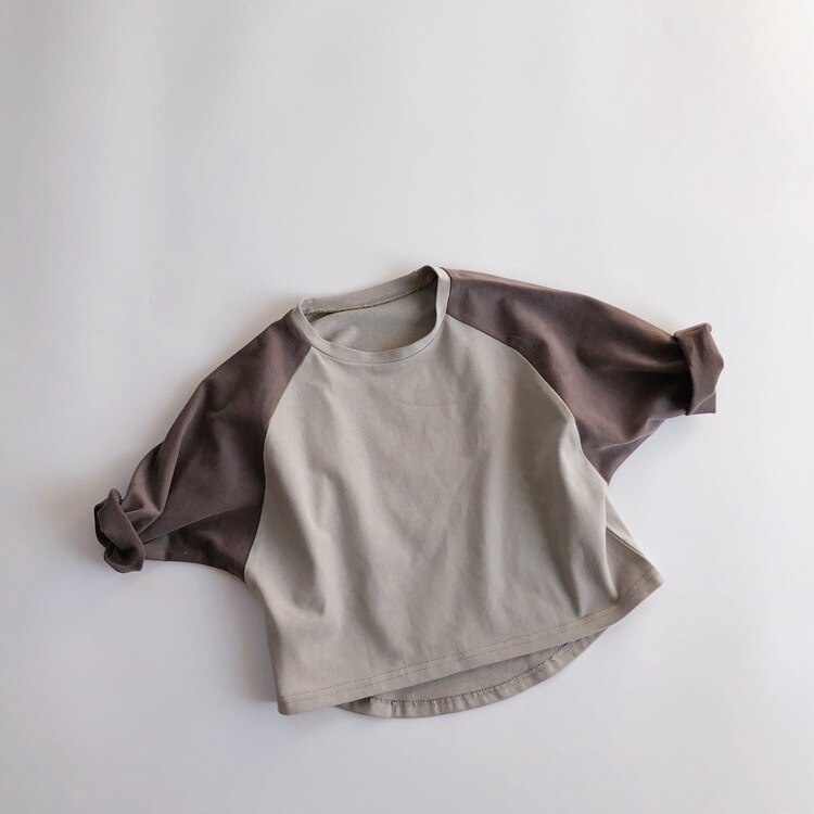 Koreaanse Versie Van De Kinderen Katoen Lange Mouwen T-shirt Voorjaar Baby Met Een Dieptepunt Shirt Contrast kleur Bat: Grijs / 110cm