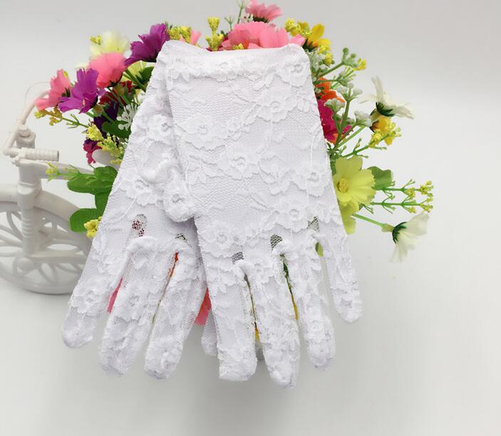 Kind zomer dunne witte kant handschoenen meisjes met prestaties dansen handschoenen kids wit kant handschoenen tb027: Default Title