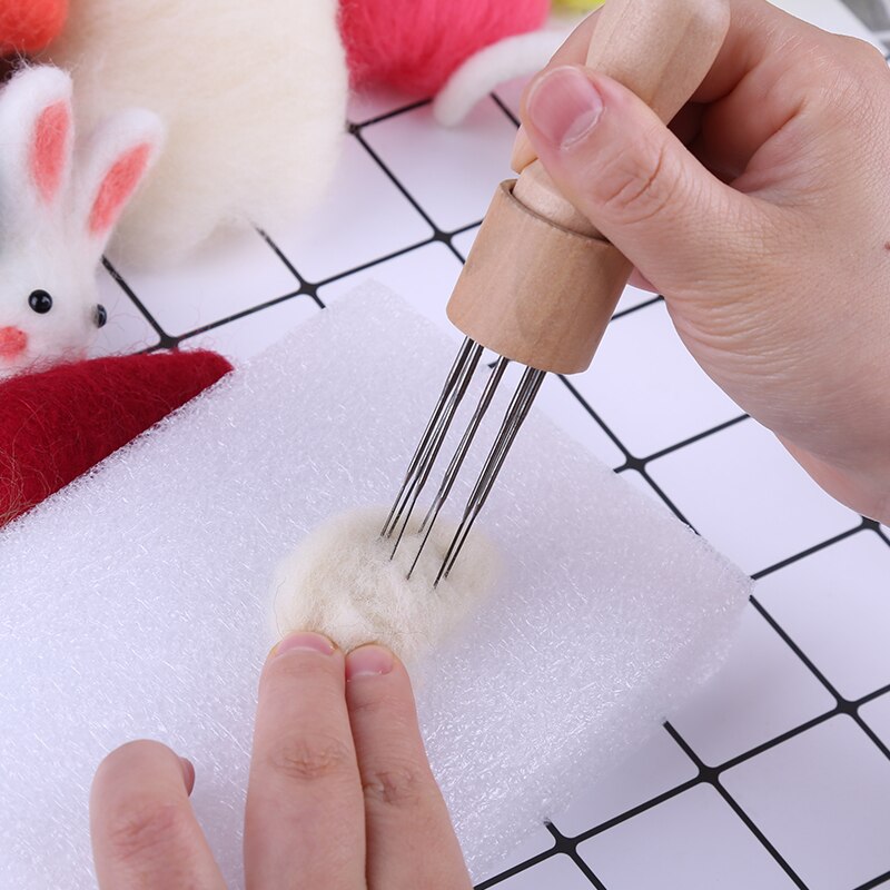 KAOBUY Felting Needles Wool Felt Tools with Eight Needles Tool Craft Felt Needle with Solid Wood Handle With Finger Cots