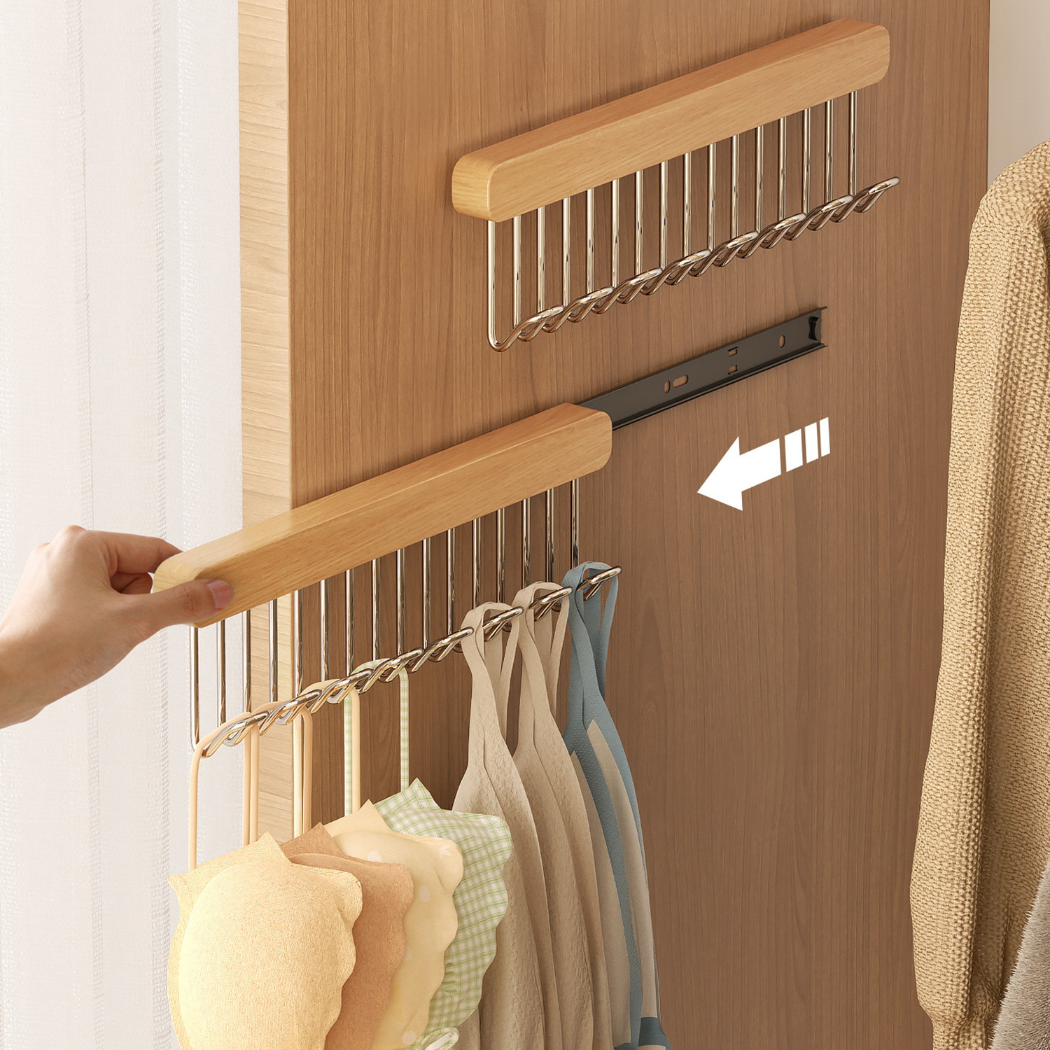 Barre de suspension pour placard, crochet coulissant multifonctionnel, support coulissant pour garde-robe, gain de place, tige de placard pour attaches, foulards