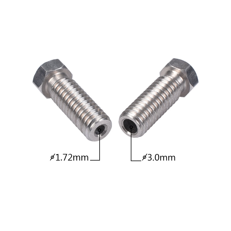 3d skrivare vulkan extra förlänga rostfritt stål  m6 munstycke helt metall 0.4mm/0.6mm/0.8mm/1.0/1.2mm för 1.75mm/3.0mm