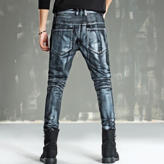 Pantalones estilo motero para hombre , vaqueros de motorista dorados y amarillos con revestimiento ostentoso, pantalones ajustados, pantalones de retales para hombre, vaqueros de talla grande para hombre