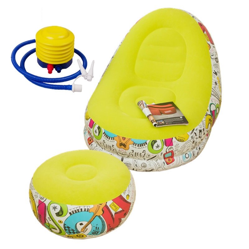Inflatable Sofa PVC Lunch Break Sofa Bed Portable Set with Pedal Flocking Sofa Chair Inflatable Folding Recliner: I