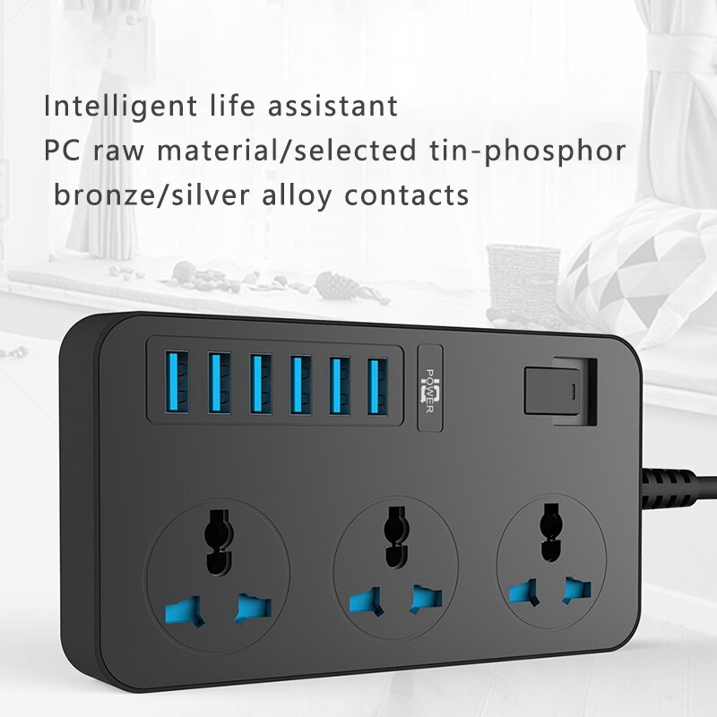 Power Strip with USB with 3 Outlets 6 USB Charger, Multifunction Desktop Charging Station for Home Office Dorm