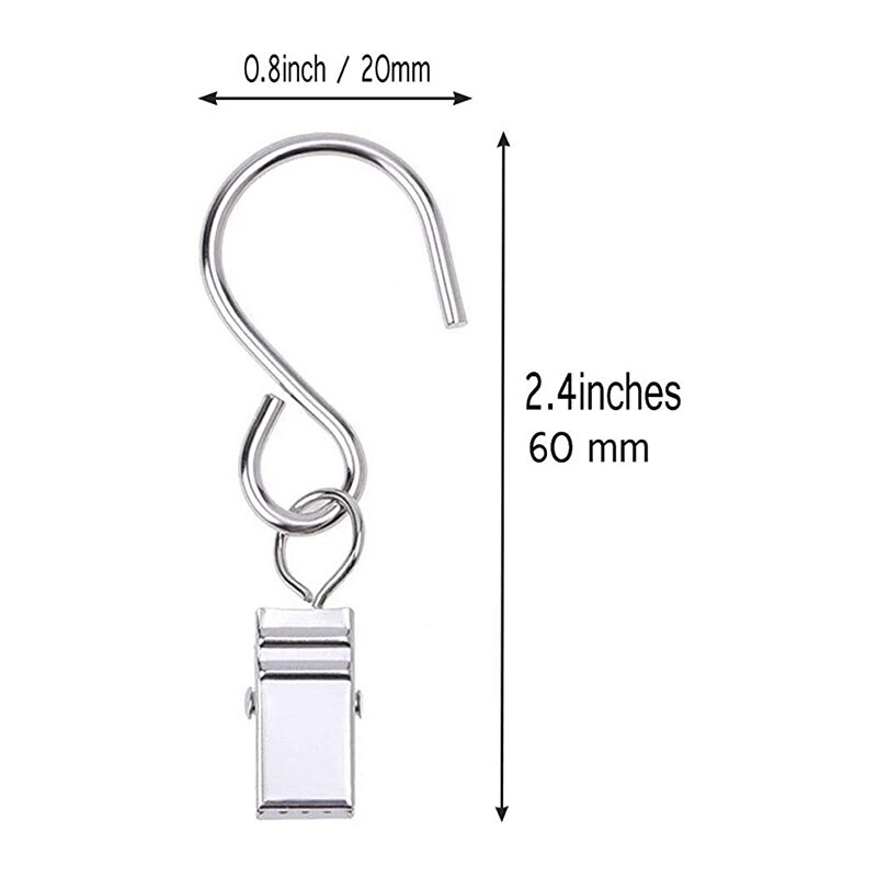 60 stuks gordijnclips met haken voor het ophangen van klemhangers, goothaken voor feestverlichting, buitendraadhouders