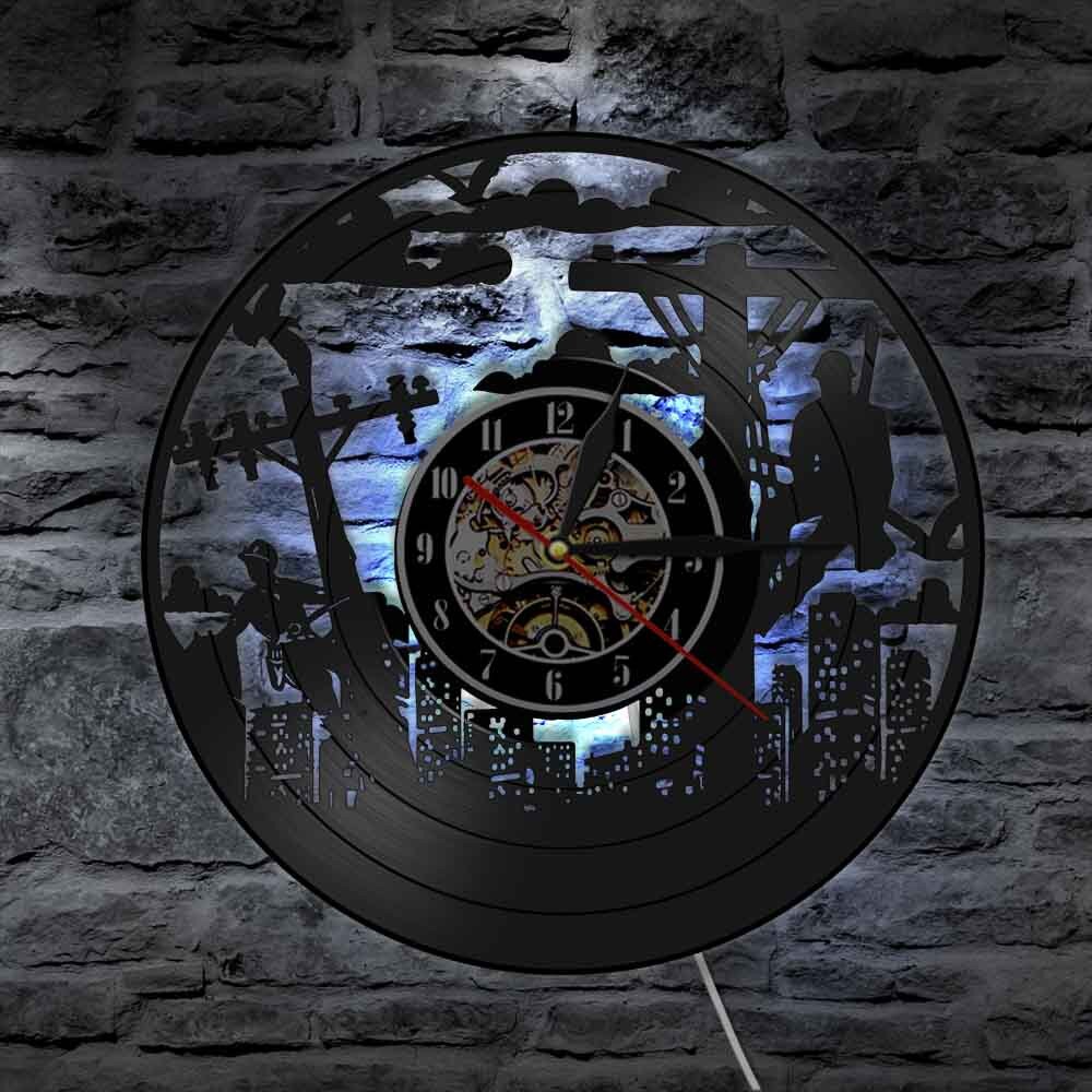Electrical Lineman Utility Worker Wall Clock Lineman Vinyl Record Wall Clock Line workers Home Decor Lineman LED Light Lamp